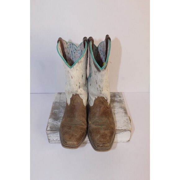 Dan Post Youth Size 6D Brown Leather and Fur Unisex Buckaroo Cowboy Boots - Picture 2 of 12